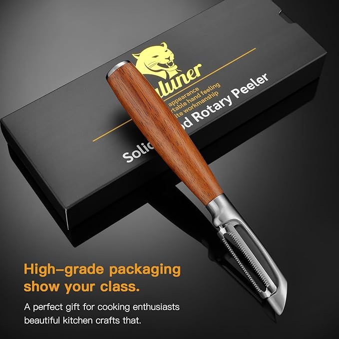 Serrated Blade Premium I Type 304 Stainless Steel Multifunctional Kitchen Peeler Real Wood Handle Ultra Sharp Blade Vegetable Potato Apple(Boluoge)