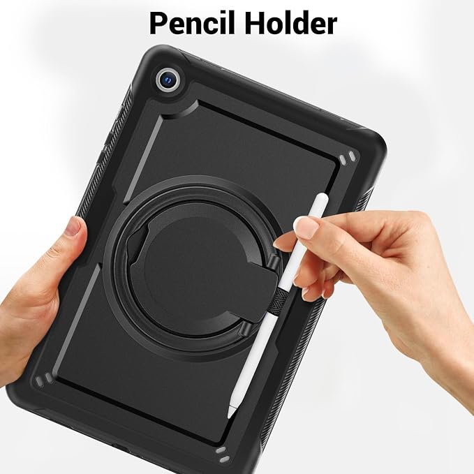 for Samsung Galaxy Tab A9 Case 8.7 inch (SM-X110/X115/X117) with Shoulder Strap 360° Rotatable Kickstad Shockproof Protective Case Cover for iPad mini 7 A17 Pro Black