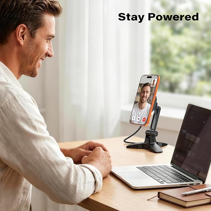 APPS2Car Heavy Duty Phone Stand - Adjustable Desktop Holder for Video Calls Compatible with 4.7-6.8 Smartphones & Thick Cases Perfect for Home Office