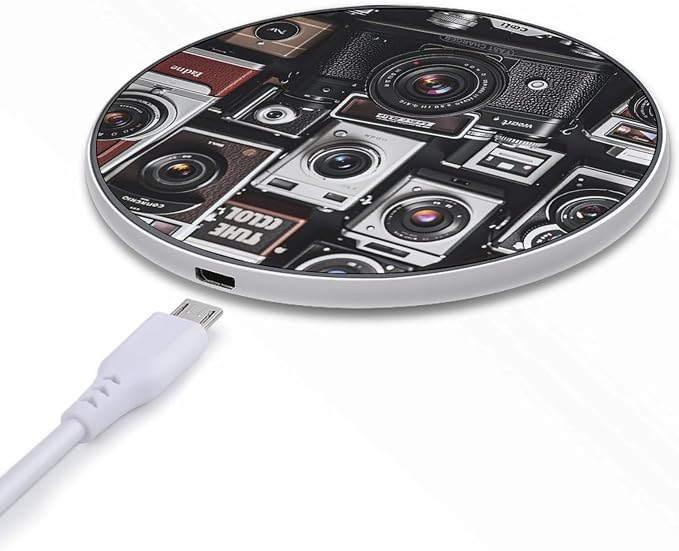 Retro Cool Camera Collection Wireless Charger 10W Portable Fast Wireless Charging Pad Compatible with Phone Slim Charging Station Lightweight Charger Mat Charging Block for Travel Home Office