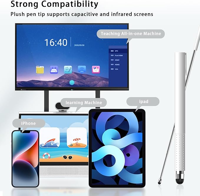 Universal Telescopic Stylus Pen for Touch Screens Retractable Pointer Stick Stylus with Special Flocking Tip Pointers for Classroom Pointer Finger Stick Anti Slip Pen Clip Black