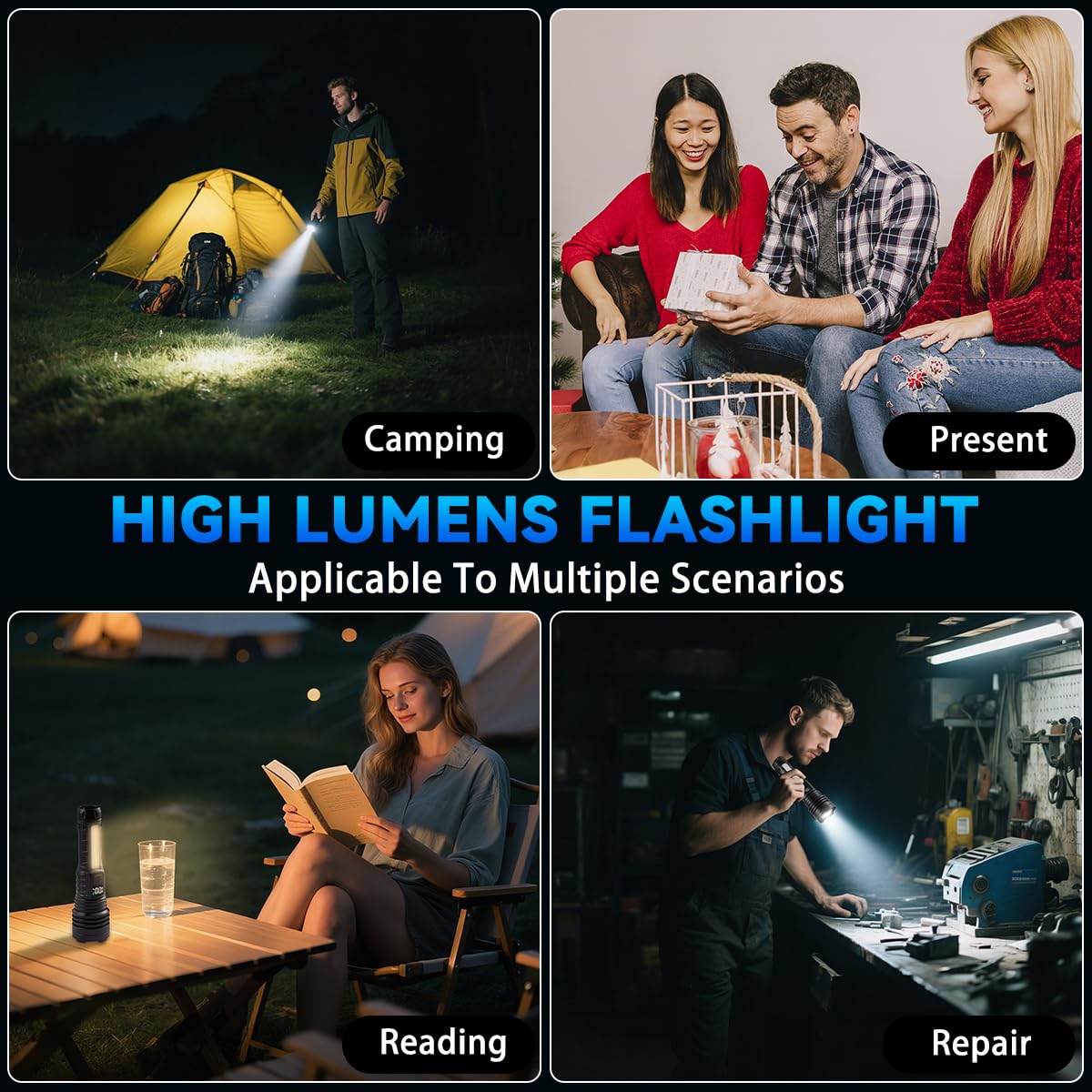4Pack Rechargeable Flashlights High Lumens, 7Mode Flash light for Home