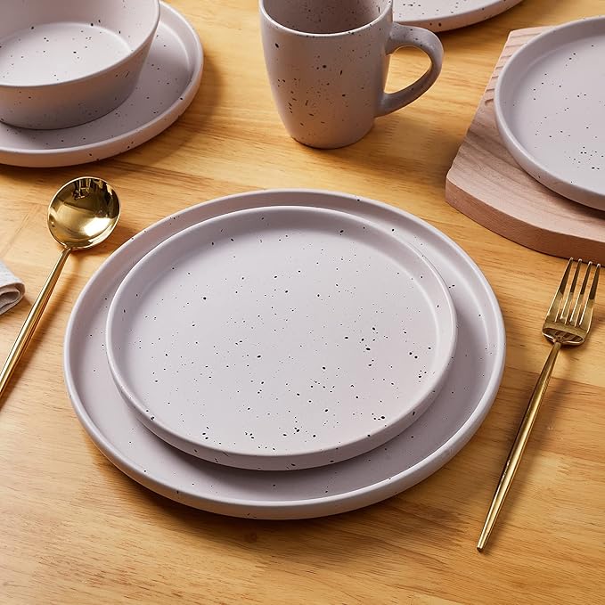 Stone Lain Jade Stoneware 16 Piece Dinnerware Set, Home Kitchen Dish Set with Dinner Plates, Salad Plates, Bowls, & Mugs - Service for 4, Taupe