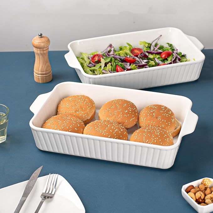 Dizada 9x13 Casserole Dish Set of 2 - Deep 4.2 Qt Porcelain Baking Dishes, Ceramic Bakeware for Lasagna, Roasts, Cake, Oven Microwave Safe(NO LIDS)