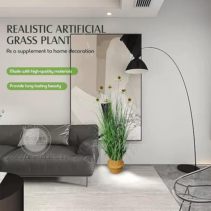 46-Inch Artificial Grass Plant with 9 Lifelike Echinacea Flower - Perfect for Indoor or Outdoor Decoration, Housewarming Gifts, Fake Grass Decor, and Floor Plant (2-Pack)
