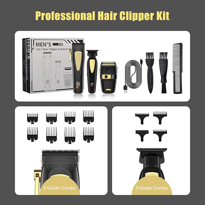 RESUXI Hair Clippers for Men Cordless Hair Trimmer Electric Shavers for Men Set,Professional Barber Clippers for Haircut Grooming Kit+Foil Blade Shaver+Zero Gapped Trimmer,Gift for Him