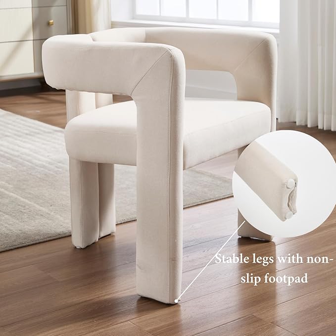 Modern Dining Chairs Set of 6, Upholstered Side Chairs Linen Fabric Guest Chairs with Barrel Backrest Armchair for Dining Room Living Room, Beige