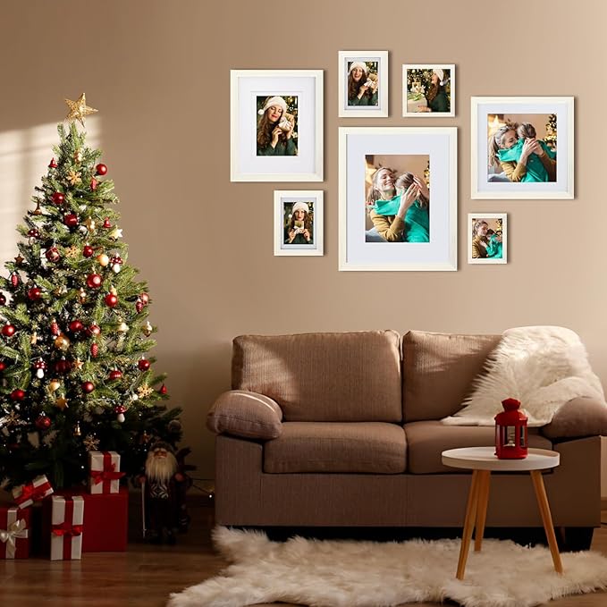Egofine 9x12 Picture Frame Made of Solid Wood with Plexiglass, Display Pictures 5x7/6x8 with Mat or 9x12 Without Mat for Tabletop and Wall Mounting, Beige