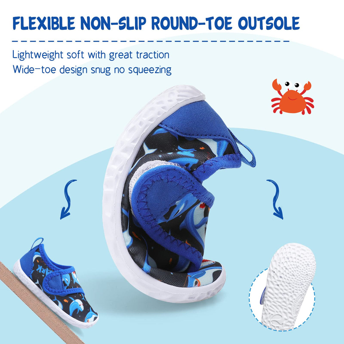 LeIsfIt Toddler Water Shoes Boys Girls Barefoot Aqua Socks Kids Breathable Quick-Dry Swim Shoes for Beach Pool Surf, Blue Shark, 7 Toddler