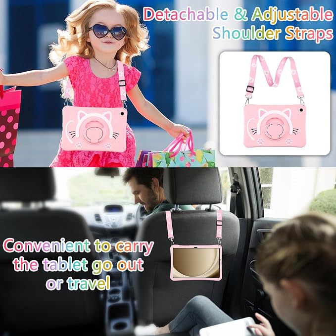 WESADN Case for Samsung Galaxy Tab A11+ Plus 2025Galaxy Tab A9+ Plus Case 11 Inch 2023 Kids Girls with Screen Protector/360 Rotating Kickstand/Lanyard Kids Cute Silicone Full Body Protective Cover