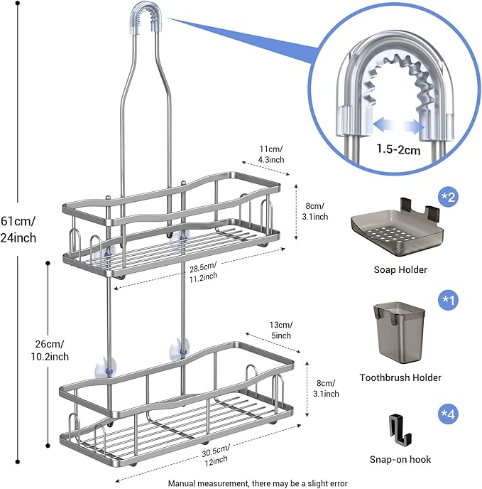 Hanging Shower Caddy Bathroom Organizer: Rustproof Shower Shelf Racks Over Shower Head - No Drilling Inside Bath Shower Rack Shelves Over Showerhead for Shampoo with Soap Holder Silver