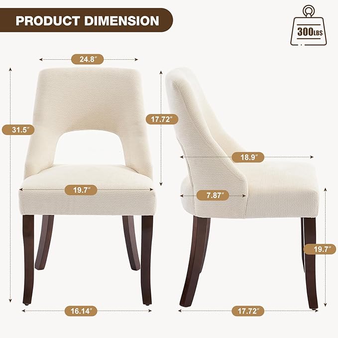 UVV Wooden Dining Chairs Set of 4, Mid Century Modern Fabric Upholstered Dining Room Chair Kitchen Chairs, Farmhouse Dinner Chair with Solid Wood Legs for Kitchen Dining Room, Beige