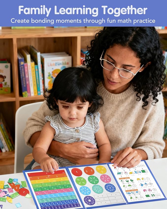 Magnetic Fraction Demonstration Book, Magnetic Fraction Tiles & Circles Educational Puzzle Set, Montessori Fraction Book for Kids, Math Manipulatives for Elementary School
