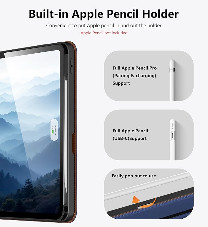 DTTO for iPad Air 11 inch Case M4/M3/M2 (2026/2025/2024) Black | 360 Degree Rotating Premium Faux Leather Folio Stand Cover with Pencil Holder Auto Sleep/Wake Multiple Angles Hand Strap