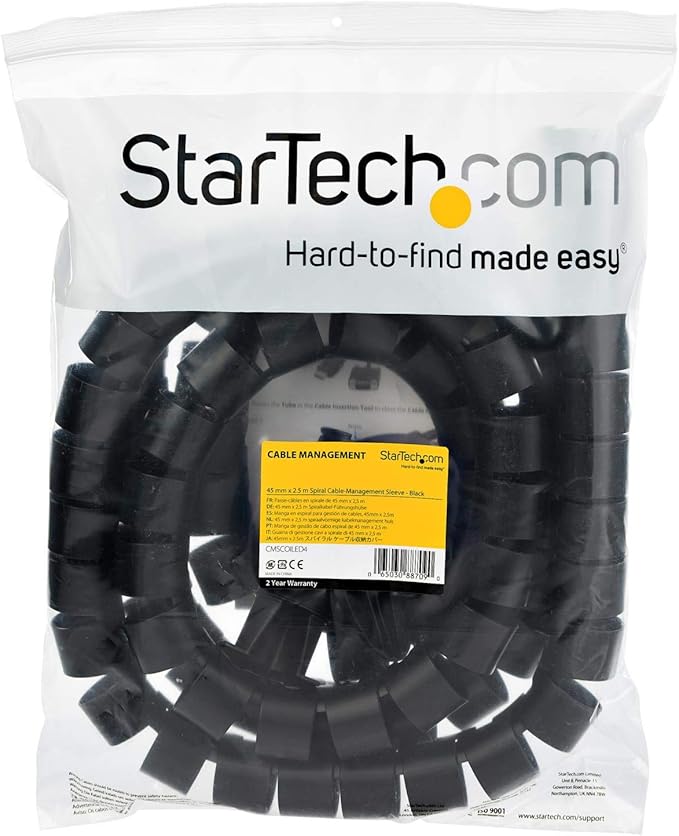 StarTech.com 2.5m (8.2ft) Cable Management Sleeve - 1.8" Diameter - Expandable Coiled Cord Organizer w/Cable Loading Tool (CMSCOILED4)