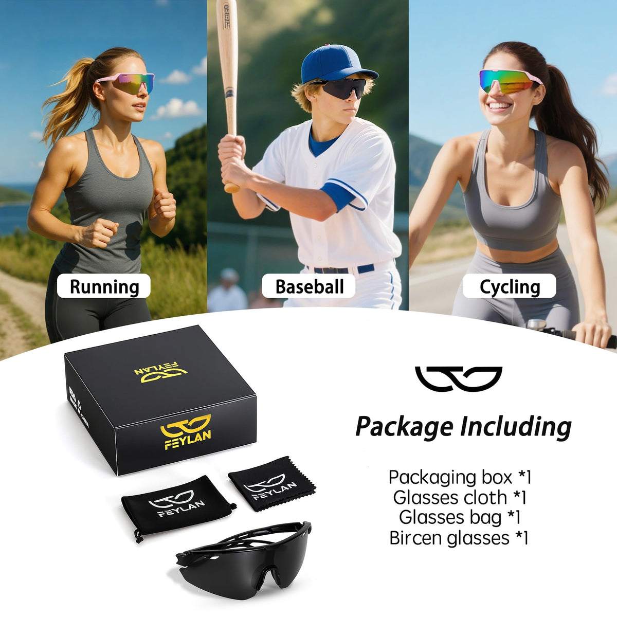 Feylan Polarized Sports Sunglasses for Men Women – UV400 Protection, Lightweight 24g for Running, Cycling, Baseball, Fishing