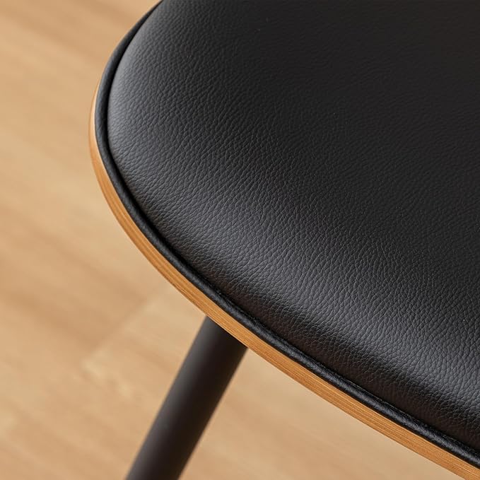 Rattan Dining Room Chairs Set of 4,Mid Century Modern Kitchen Side Chairs,Metal Legs Desk Chair,Faux Leather Accent Chair with Arms and Rattan Backrest Black PU