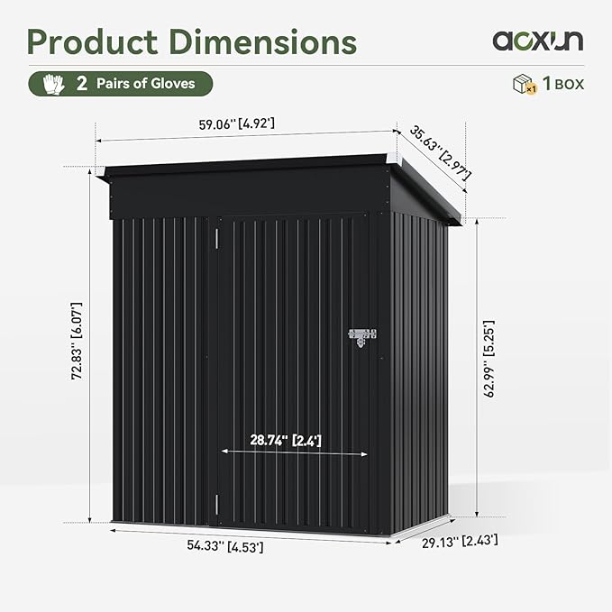 Aoxun 5x3FT Outdoor Shed Metal Storage Shed with Single Slooping Roof Lockable Door Steel Utility Tool Shed Outdoor Storage Garden Shed for Backyard Garden Patio Lawn, Black