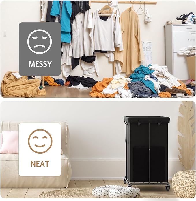 150L Large Laundry Basket with Wheels, Rolling Laundry Hamper with Removable Laundry Bag & Metal Frame, Oxford Fabric Dirty Clothes Hampers for Bedroom, Laundry Room, Bathroom, Dorm(Black)