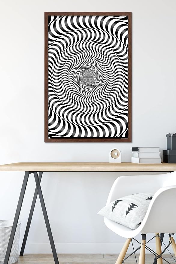 Trends International Zebra Stripe Optical Illusion Wall Poster, 22.375" x 34", Mahogany Framed Version