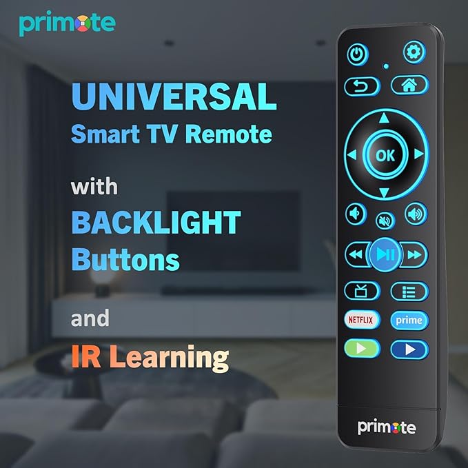 Primote Remote w/Backlit for Fire& Roku Smart-TVs, Including Insignia-Toshiba-TCL-Hisense-ONN-Sharp-Pioneer-Element-Westinghouse Fire/Roku TV (Not for Stick or Box