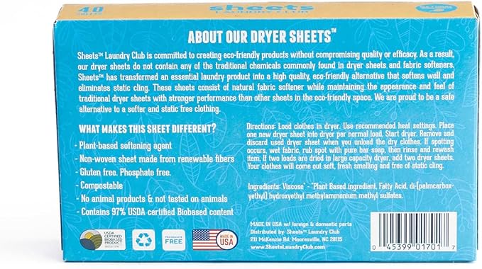 Sheets Laundry Club Bundle - 50 Pack (up to 100 loads) Fragrance Free Detergent Sheets & 40 Pack Free & Clear Dryer Sheets - New Liquidless Technology, Travel Essential Cleaning Supplies