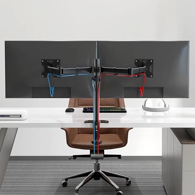 Pholiten Dual Monitor Stand, Heavy Duty Adjustable Monitor Arm Desk Mount for 2 Screens up to 42Inches, Tilt, Swivel, Rotate, Supports Tilt, Swivel, Rotate, Supports 22 lbs per Arm,Black