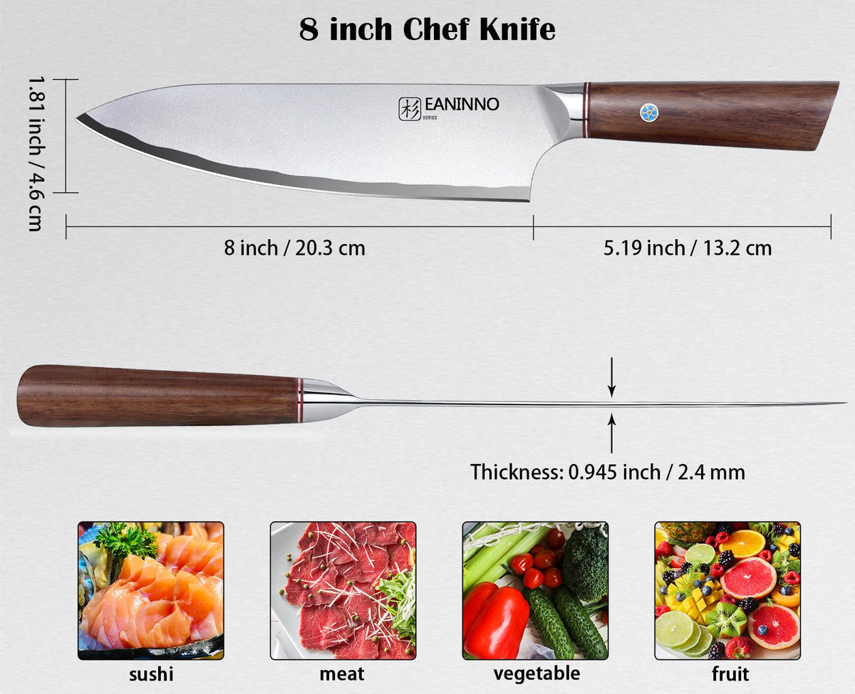 EANINNO Chef Knife 8 inch Kitchen Japanese High Carbon Steel Sharp Knife
