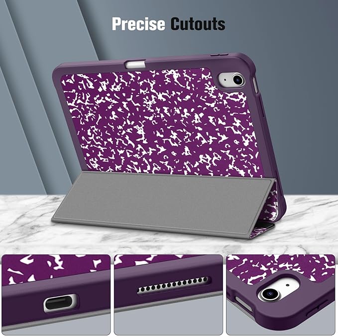 Fintie SlimShell Case for iPad (A16) 11th Generation 11 Inch (2025), iPad 10th Generation 10.9 Inch (2022) - Flexible Soft TPU Stand Back Cover with Pencil Holder, Composition Book Purple