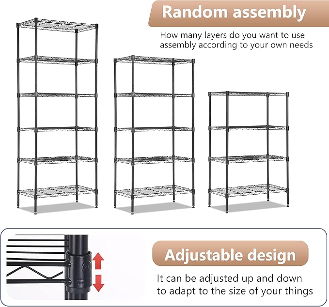 FDW 6 Tier Wire Shelving Units Adjustable Metal Storage Rack 23L x 13W x 59H NSF Pantry Shelves Kitchen Organization Shelf for Kitchen Garage Small Places Commercial,Black