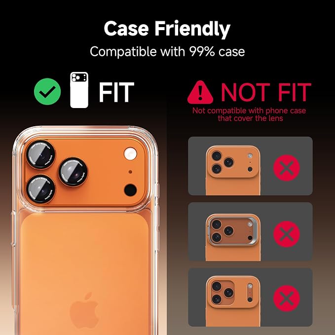 CACOE Metal Camera Lens Protector for iPhone 16Pro/16ProMax/14Pro/14ProMax | 9H Tempered Glass Aluminum Frame HD Clarity Scratch-Resistant Camera Screen Protector Cover Accessories Black
