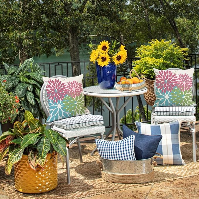 DFXSZ Outdoor Throw Pillow Covers 16x16 Inch Set of 2 Waterproof Spring Summer Geometric Elegant Pink Blue Green Outdoor Easter Pillow Covers for Patio Funiture Garden Couch 168B16