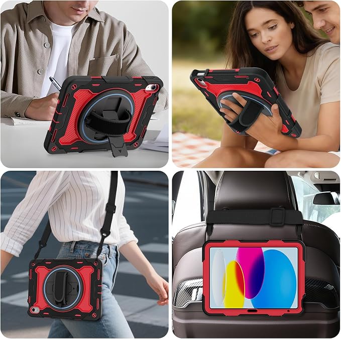 for iPad 9th 8th 7th Gen Case 10.2 inch with Screen Protector | 360° Rotating Kickstand Hand Strap Shoulder Strap Heavy Duty Military Grade - Kids Friendly