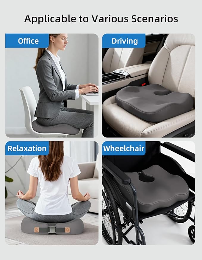 Extra-Dense Seat Cushion for tailbone pain relief ,Ergonomic seat cushions for office chairs,sciatica pain relief pillow , pressure relief Seat Cushion, office chair cushion,car seat cushion-Grey