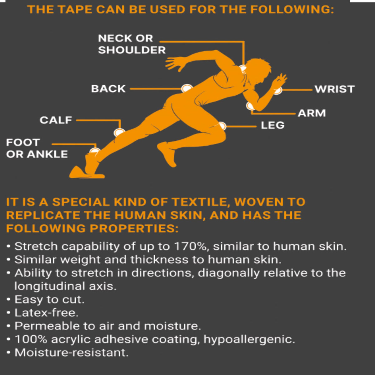 JB Tape Kinesiology Tape, Black, 80 Precut 10-Inch Strips, 4 Rolls