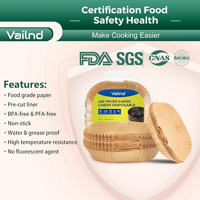 Vailnd 100Pcs Small 4.7 Inch Square Air Fryer Liners Disposable for 1-2 Qt