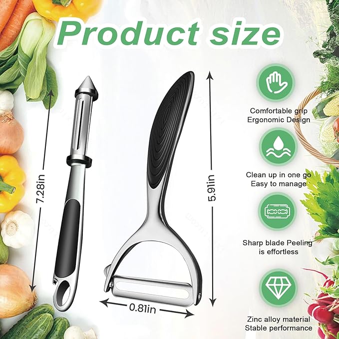 Lhzcx Vegetable Peeler, Potato Peelers for Kitchen, Stainless Steel Peeler with Non-Slip Handle and Y-Shaped I-Shaped Blade, Julienne Peeler, Perfect for Veggie, Fruit, Carrot, Apple (2PCS)