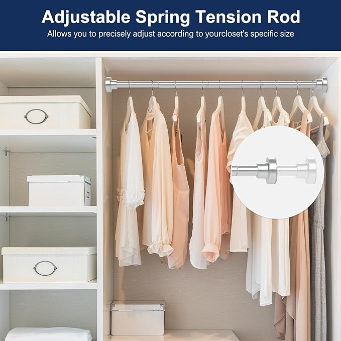 No Drilling Closet Rod, 27.5-82 Inches Hanging Closet Rod for Clothes, Closet Bar & Pole Heavy-duty, Closet Rods for Hanging Clothes For Closet Wardrobes Bathroom Laundry RV Curtains, Nickel