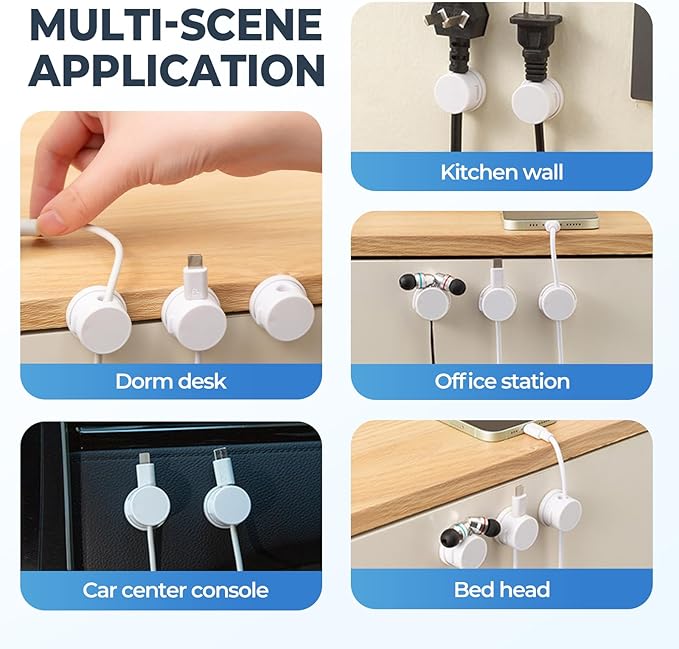 Cord Organizer Holder, Cable Management Cord Holder Organizer, Under Desk Cord Hider, for Home Office Desk Phone Car Wall Desktop Nightstand (Black-12PCS)