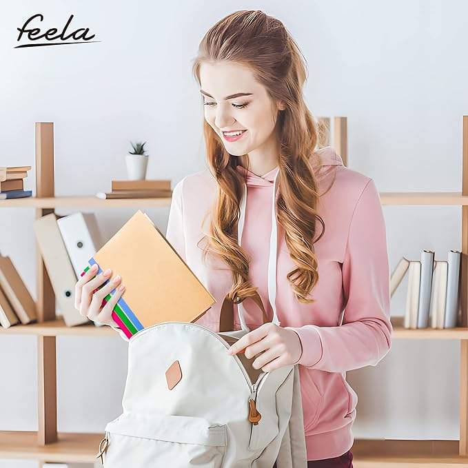 feela 48 Pack Composition Notebooks Bulk, Kraft Cover Lined Blank College Ruled Composition Travel Journals with Rainbow Spines For Women Students Business, 60 Pages, 8.3”x 5.5”, A5, 16 Colors
