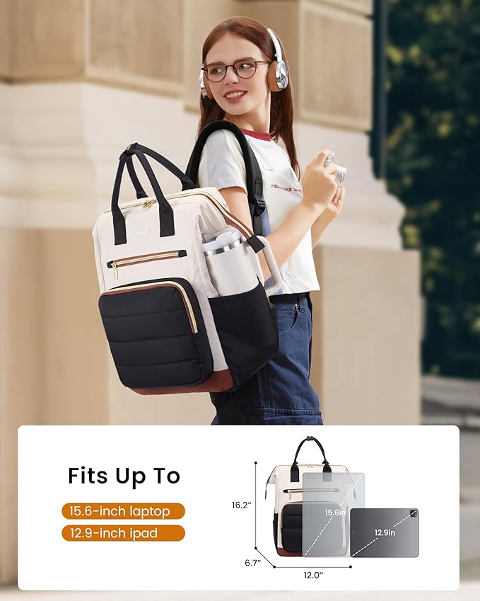 LOVEVOOK Puffer Laptop Backpack for Women, 15.6 Inch Work Backpack purse for Nurse Teacher, College Bookbag Personal Item Travel Bag Computer Daypack for Daily Commute