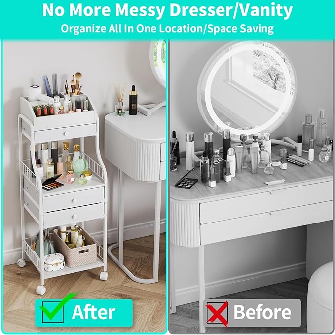 HapiRm Floor Makeup Organizer Storage - Vanity Skincare Make Up Organizers and Storage with Drawers, Cosmetics Display Cases Holder for Skin Care Nail Polish Perfume Makeup Brush