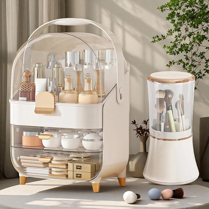 Makeup Organizers for Vanity, Skincare Organizers Cosmetic Display Cases with Transparent Cover, Teen Girls Gift for Bathroom Countertop, Lipstick Organizer