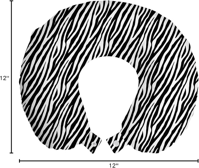 Ambesonne Zebra Print Travel Pillow Neck Rest, Repeating Animal Skin Ornament Jungle Savage Animal Savannah Life, Memory Foam Traveling Accessory for Airplane and Car, 12", Black Charcoal