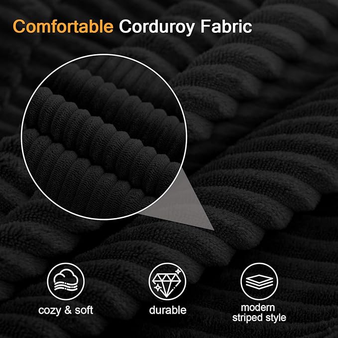 COMAX Convertible Sofa Bed – Folding Floor Couch Loveseat with Corduroy Cover & Pillows, Black | Multi‑Mode Lounger, Futon Sleeper Mattress for Living Room & Bedroom