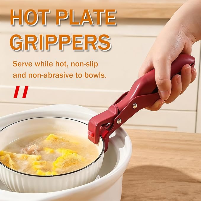 Hot Plate Grippers, 2026 New Anti-Scald Bowl Clip, Hot Plate Gripper Lifters Tongs, Kitchen Silicone Anti Slip Clip for Bowls,Pans,Dishes, Kitchen Gadget (Red, Blue)