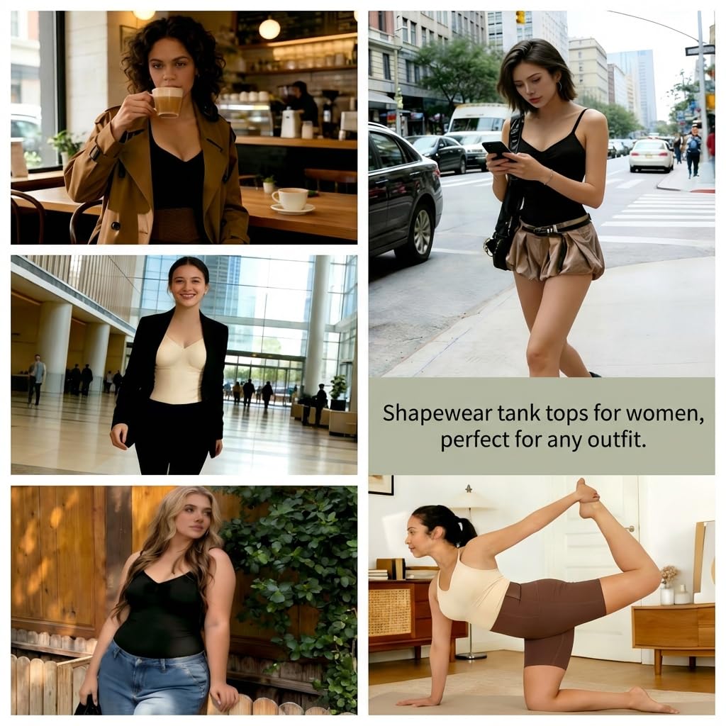 Shapewear Compression Camisoles for Women, Tummy Control Tank Top 2-Pack