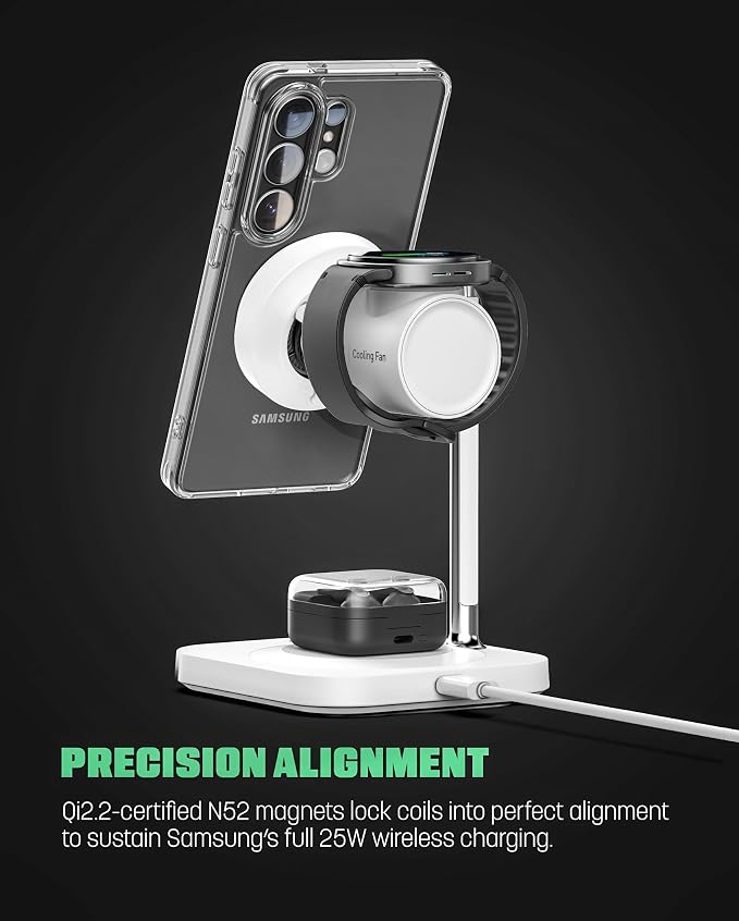 Galvanox Qi2.2 25W Magnetic Wireless Charging Stand for iPhone - 3 in 1 Charger Station (for iPhone Apple Watch and AirPods) with Super Fast (45W) Wall Adapter (Compatible with MagSafe)