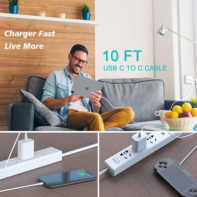 Fast Charger for iPhone 17 16【Apple MFi Certified】 20W Type C Wall Charger | Block with 10Foot USB C to C Woven Braided Cable for iPhone 17/17 Air/17 Pro Max/17 Pro/16/16 Pro Max/16 Plus/15/iPad/Airp