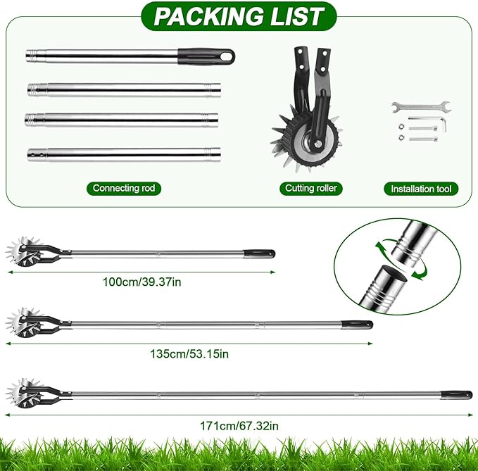Wheel Rotary Edger Lawn Tool, Sidewalk 66.7Inch Manual Lawn Edger, Grass Edge Trimmer, Adjustable Stainless Steel Handle with Cushion Grip,Soil, Garden and Yard Tool
